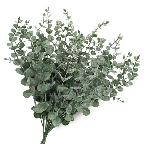 30 umělých větviček eukalyptu, dekorativní mini zelené listy pro tvoření, 38 cm