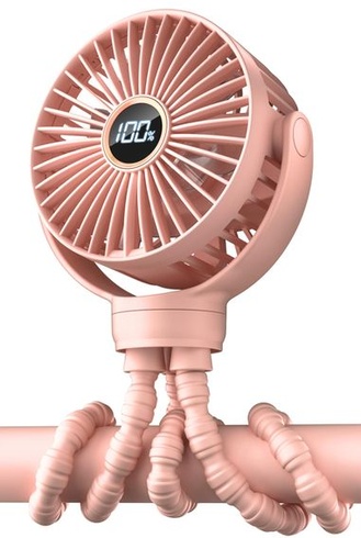 Ventilátor do kočárku KIDEE, ventilátor do kočárku s LED displejem, 3 rychlosti, dobíjecí přes USB,