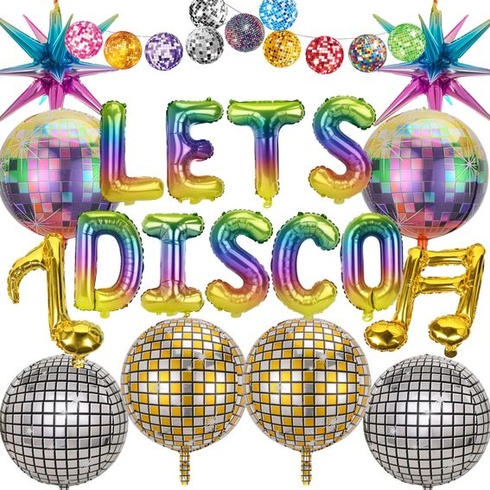 Dekorácia na disko guľu s balónikmi a disko guľou - 20 kusov, párty dekorácie