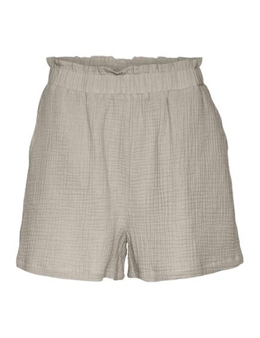 Dámské kraťasy VERO MODA s elastickým pasem a krepovou texturou Paperbag L stříbrné barvy