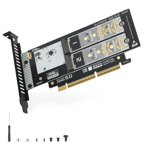 ELUTENG Duálny adaptér NVMe na PCIe 5.0, rozširujúca karta pre 2 x 128 Gb/s SSD pre slot PCIe