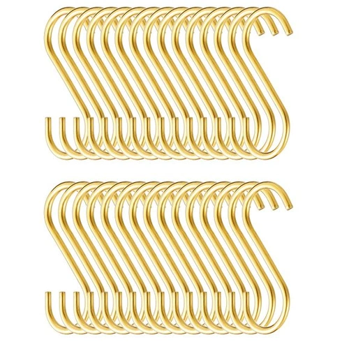 Evanda Golden S-Hooks – 30 kusů, robustní háčky z nerezové oceli do kuchyně, koupelny, na venkovní