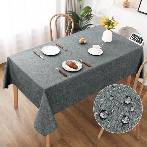 Obrus ​​AooHome 140x200cm, sivý obrus s imitáciou ľanu, prateľný polyesterový obrus, vodeodolný s