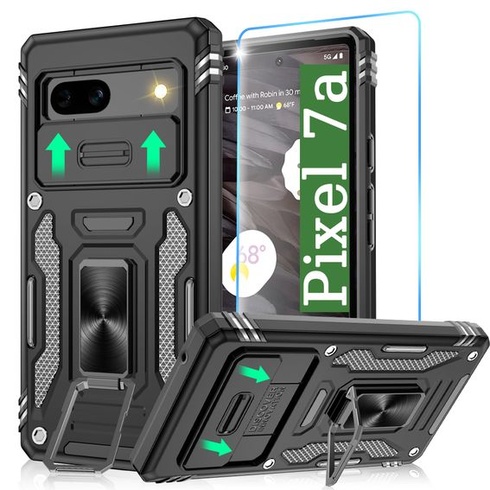 Puzdro Pilaru kompatibilné s Google Pixel 7a s ochranou obrazovky, posuvným krytom fotoaparátu,