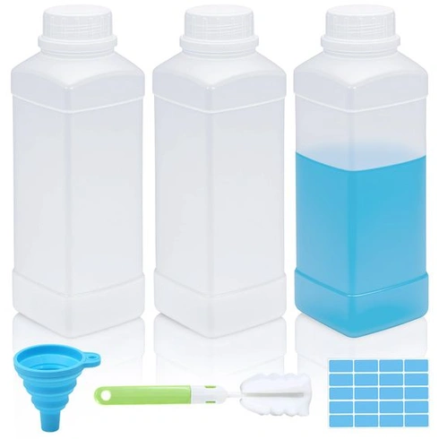 3 x 1000ml lahve se širokým hrdlem a šroubovacím uzávěrem, HDPE