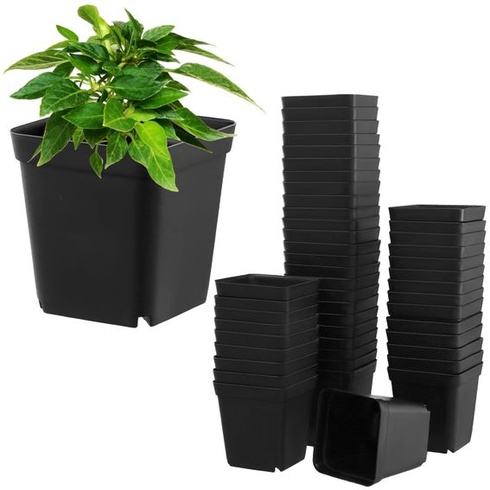 QWORK® 100 kusov plastových kvetináčov na sadenice s priemerom 6 cm, štvorcové kvetináče na pestovanie