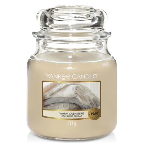 Vonná sviečka Yankee Candle v sklenenej dóze (stredná veľkosť) | Hrejivý kašmír | Čas horenia až 75