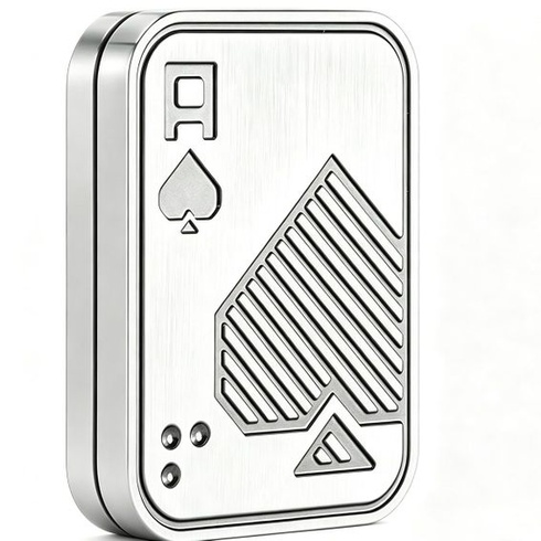 Strieborný kovový EDC pokerový fidget slider, obojstranný kliker s A-kartou, haptický gadget, prenosný
