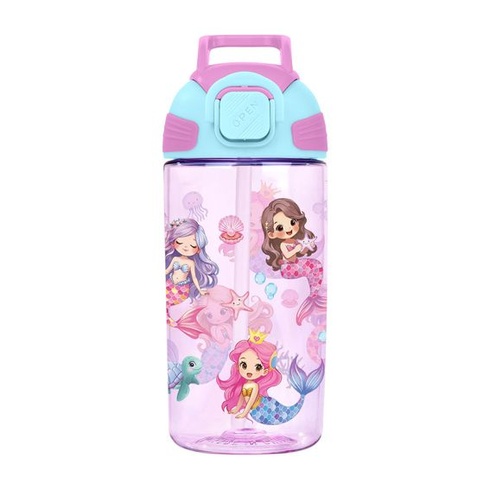 Detská fľaša na pitie 550ml, nepriepustná, so slamkou, tritanový design, morská panna