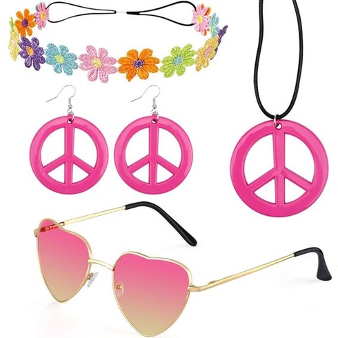 Sada hippie kostýmů, hippie doplňky, hippie čelenka, doplňky na převlékání, hippie párty potřeby,