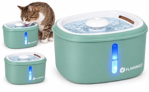 Fontána pre mačky - Flamingo Finto zelená - 2,5 l - plastová - super tiché čerpadlo s automatickým