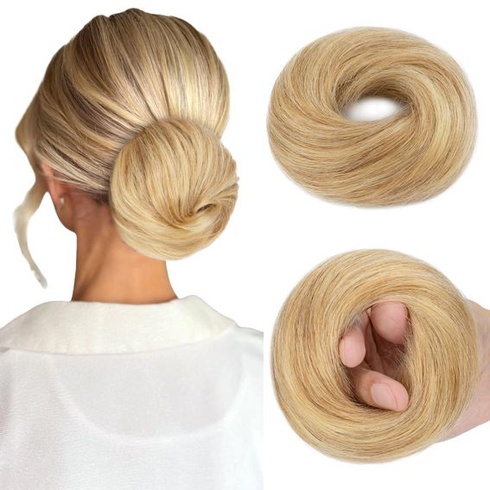 MY-LADY Příčesek s gumičkou, drdol, vlasová gumička s rovnými vlasy, 100% pravé vlasy, updo účesy,