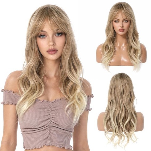 Pwsap Dlouhé kudrnaté světle blond paruky pro ženy vlny syntetické popelavě blond