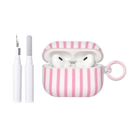 Puzdro Reownest kompatibilné s AirPods Pro/Pro 2 s čistiacou sadou, roztomilý pruhovaný vzor,