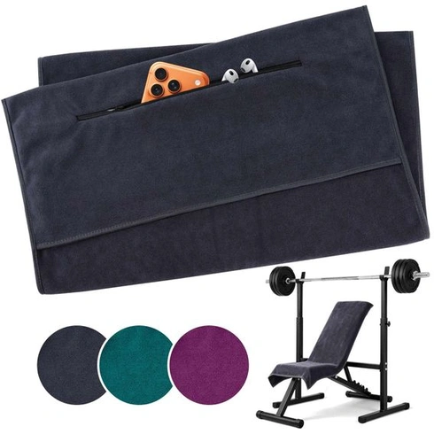 Fitness ručník 120x50cm, sportovní ručník s kapsou na zip, mikrovláknový ručník vyrobený z vysoce