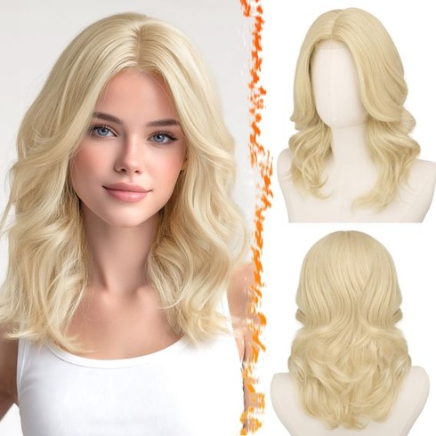 BARSDAR Krátká vlnitá přírodní blond paruka, blond paruky po ramena pro ženy, krátká vlnitá