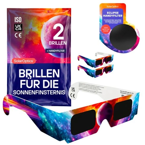 Brýle Eclipse s filtrem pro smartphone – certifikace ISO 12312-2 a CE, Bezpečné pozorování Slunce +