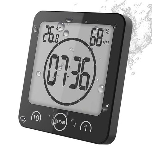 Digitální budík do koupelny, hodiny do sprchy s přísavkou, LCD displej, nástěnné hodiny s funkcí