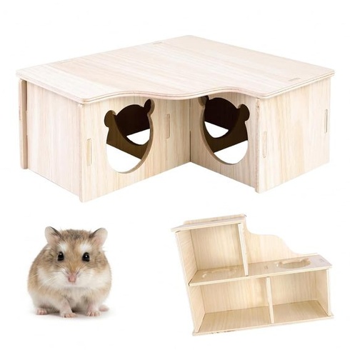 Křeččí domek 22,5 x 17,8 x 8 cm, dřevěná klec se 3 komorami