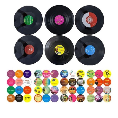 6 retro dekorácií z vinylových dosiek, nástenná dekorácia, párty dekorácie s roll music, na zdobenie