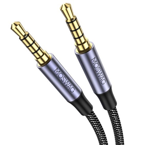MOSWAG 4pólový audio kábel pre slúchadlá s 3,5mm jackom a 3,5mm jackom, 2m, čierny