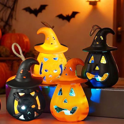 4dielna sada dekoratívnych tekvicových lampášov na Halloween, LED tekvicová sviečka, jesenná halloweenska