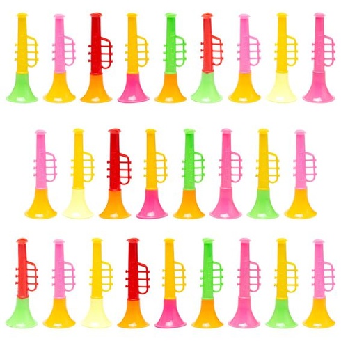 25 miniatúrnych plastových trúbok, vuvuzela pre deti