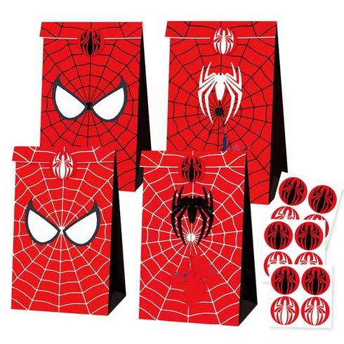 Darčekové tašky Spider pre detské narodeninové oslavy, 12 papierových sáčkov na cukríky s 12