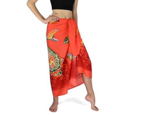 Sarong - Pareo VERADIS, červený, korytnačky a ryby, II. akosť
