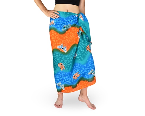 Sarong - Pareo REN, dúha s motýľmi, petrolejová, II. akosť