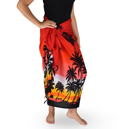 Sarong - Pareo BUN, palmy, červená, II. akosť