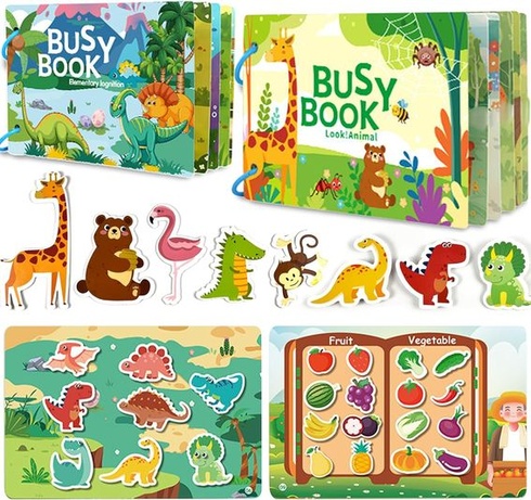 Montessori zošit Guopai pre batoľatá, vzdelávacia kniha so zvieratami a dinosaurami, vozidlami, ovocím a