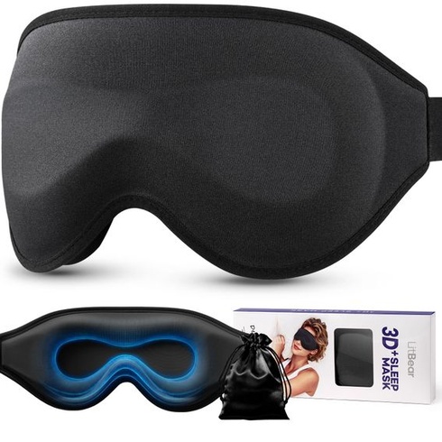 3D spací maska LitBear pro spaní na boku, brýle blokující světlo, černá