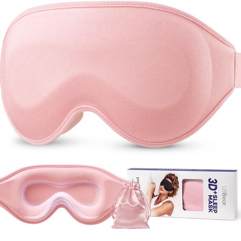 3D maska ​​na spanie LitBear na spanie na boku, okuliare na spanie blokujúce svetlo, ružová