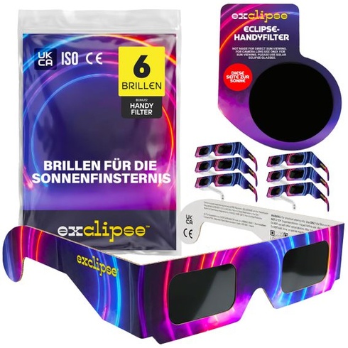 Sada 6 brýlí Eclipse s filtrem pro smartphone – certifikace ISO 12312-2, CE a UKCA, bezpečné