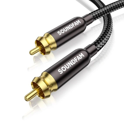 RCA kabel pro subwoofer 1M, samec-samec RCA kabel [pozlacené konektory, bavlněný oplet] pro