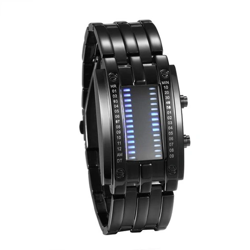 JewelryWe Pár hodinek Digitální hodinky z nerezové oceli Binární hodinky Obdélníkový rámeček LED