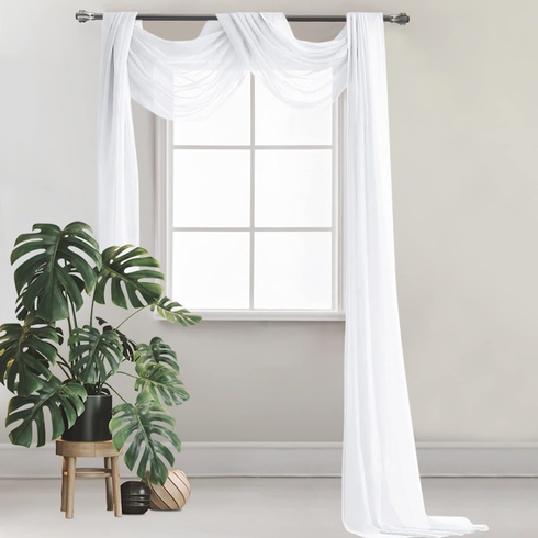 Valance dekorace z ruky, 130 x 550 cm dekorace na svatební závěs bílý transparentní voál svatební