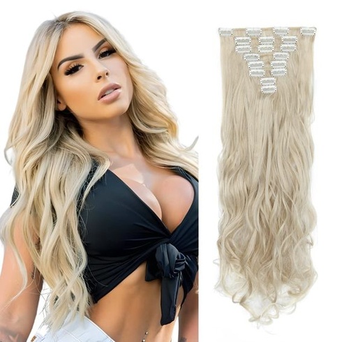 Elailite Clip-In predlžovanie vlasov, sada 140 g, 8 kusov, 18 sponiek, predlžovanie vlasov, 60 cm,