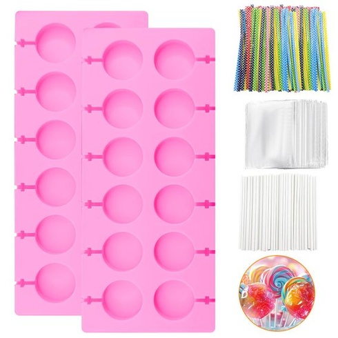 2 silikonové formy na lízátka, kulatá forma na lízátka s 12 jamkami a tyčinkami