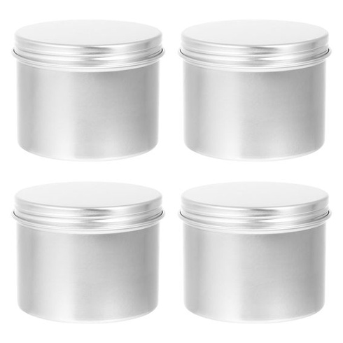 Balenie 4 okrúhlych hliníkových dóz, 120 ml, so skrutkovacím uzáverom. Malé hliníkové dózy na cestovné