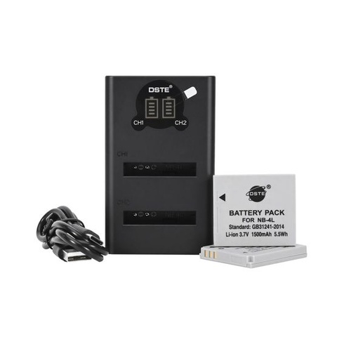 Náhradní baterie DSTE NB-4L (2 ks) + duální USB nabíječka s LCD displejem kompatibilní s