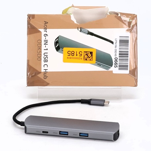 Acer Hub USB-C s Ethernetom 1000 Mbps, HDMI 4K @ 60Hz, 1 USB-C 5 Gbps, 2 USB-A 3.0, Type-C 100W PD,