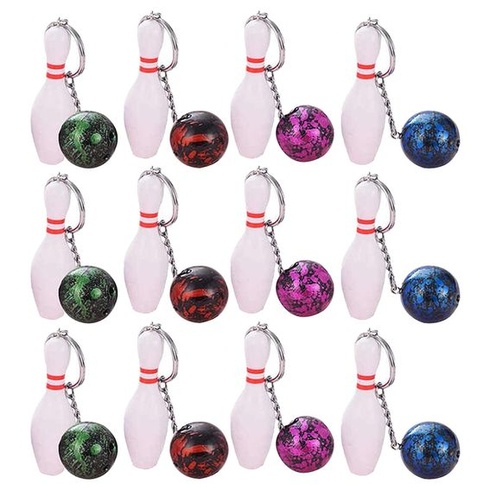 12 príveskov na kľúče s bowlingovou tematikou, držiaky na kľúče s kolkami na bowling, mini prívesky