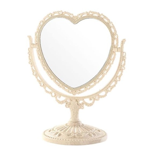 Kozmetické zrkadlo JUHUOO v tvare srdca, obojstranné make-up zrkadlo, vintage stolné zrkadlo,