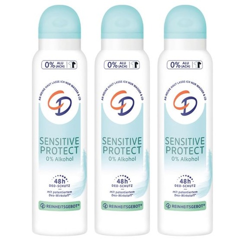 3 x CD Sensitive Protect dezodorant v spreji 0% alkoholu 0% hliníka 48h ochrana, 150 ml každý