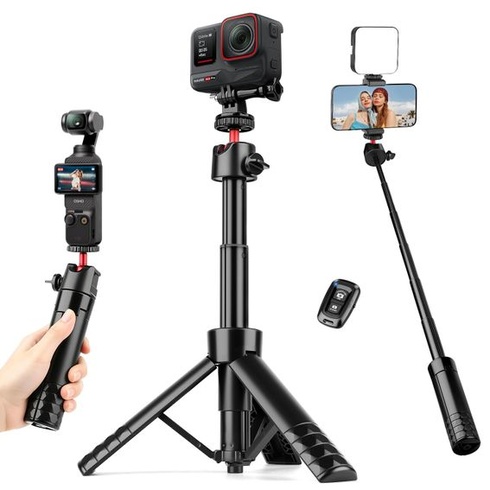 Nineigh 65cm statív na selfie tyč pre GoPro, mini statív na fotoaparát a telefón, čierna / červená