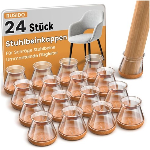24 průhledných gumových krytek nohou židle (velikost M: 20-30 mm), kulaté, středně čiré
