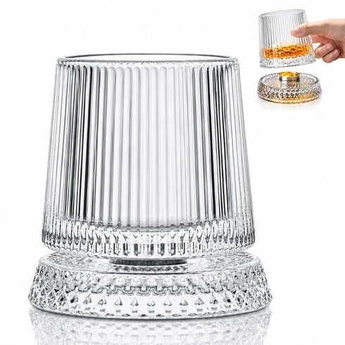Súprava 2 pohárov na whisky, 270 ml, otočné poháre na whisky, Old Fashioned, rebrované