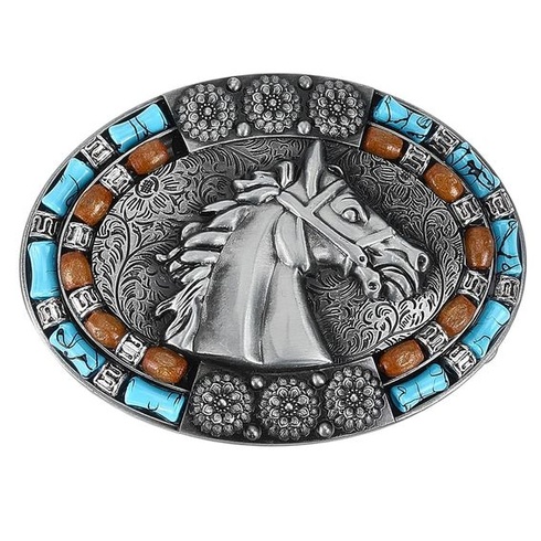 GORGECRAFT Oválna pracka na opasok s nordickou vikingskou konskou hlavou 101x74mm starožitné